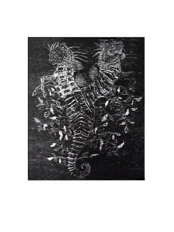 Hippocampes, gravure sur bois, 50x40 cm, 2013